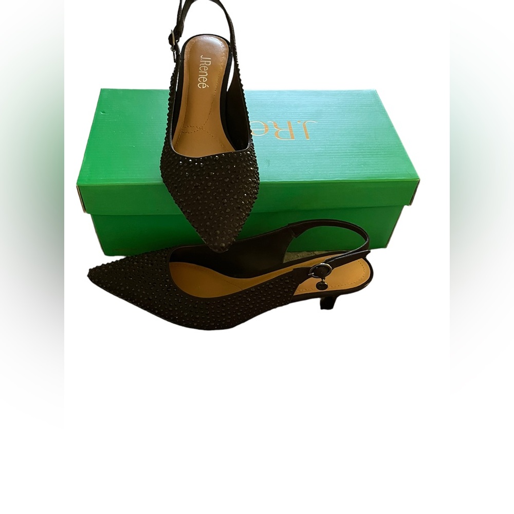 Black Satin With Rhinestones Heels SZ 8 New Year’s Eve